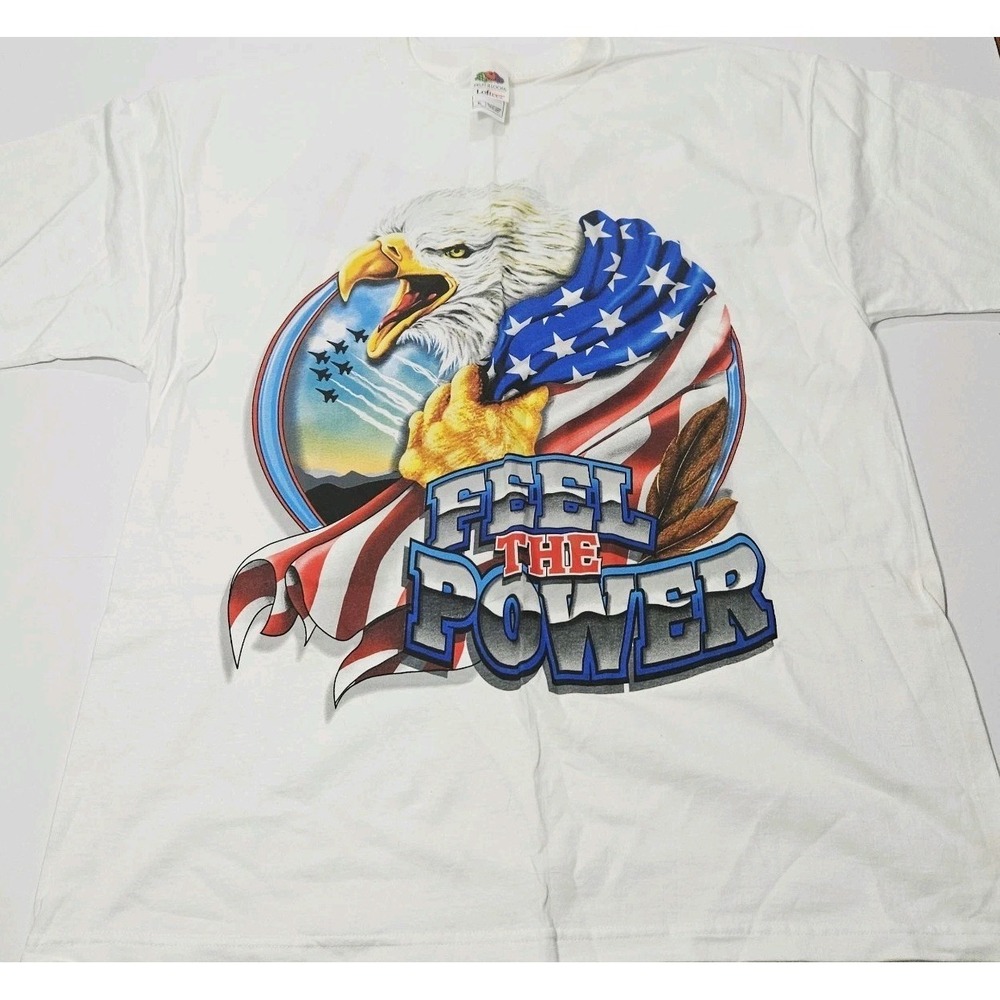 Vintage "Feel The Power" Nascar Fruit Of Loom T-Shirt Men's Size Large White USA